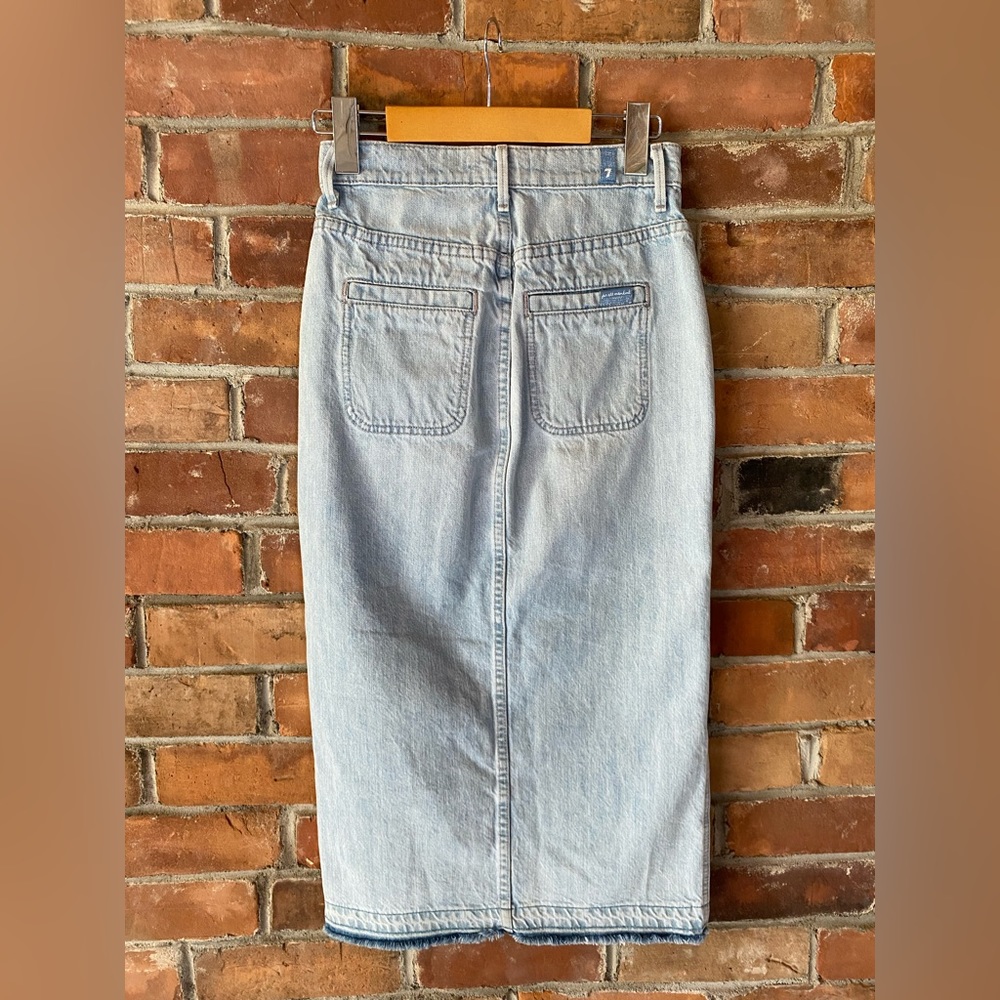 7 FOR ALL MANKIND denim jean midi skirt light-wash front slit size 24 - Picture 2 of 9